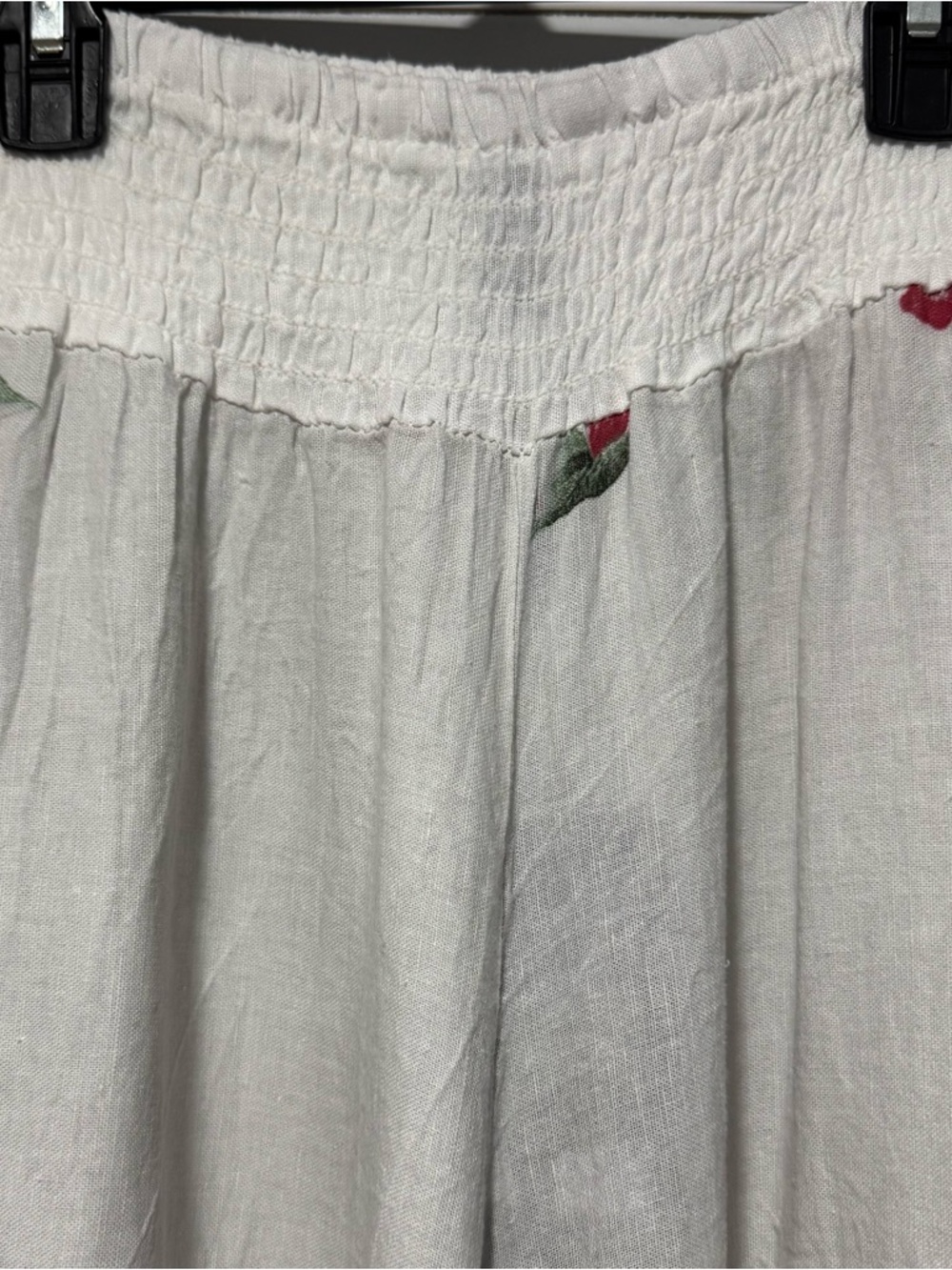 Wide-Leg Floral Border Linen Pants in Cream with Pink Floral - Picture 3 of 14
